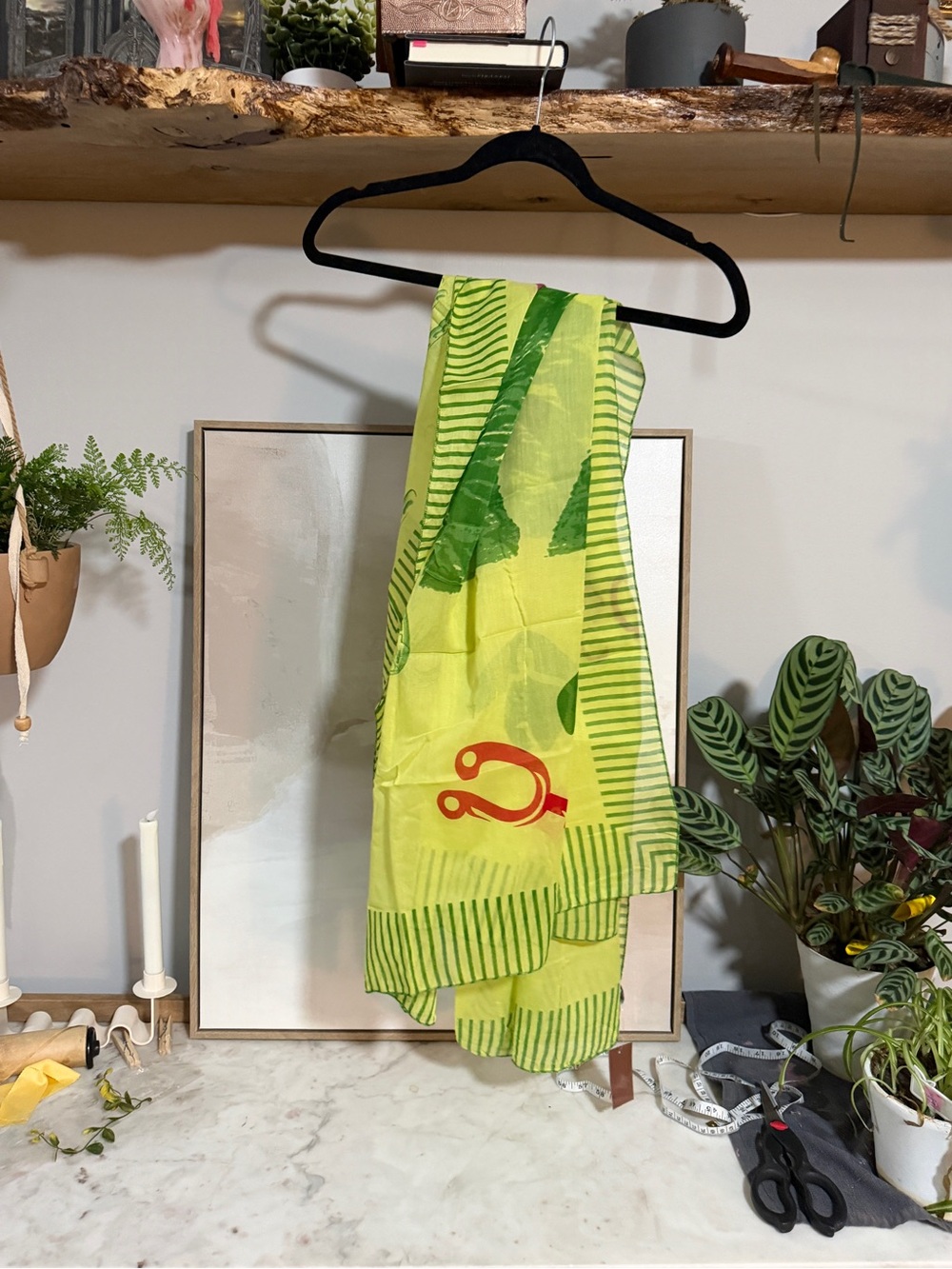 NWT Vintage Y2K Raj Cotton Scarf - Lime Green Dallas City of Cowboys